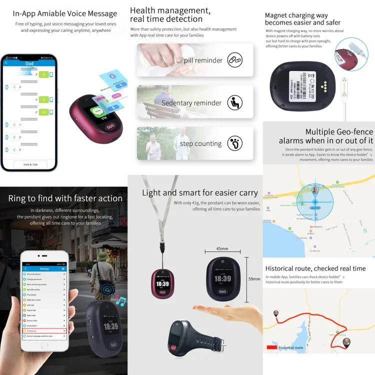 REACHFAR RF-V45-B Mặt đồng hồ thông minh GPS mini cảm ứng, Hỗ trợ SOS / Camera / Quản lý sức khỏe / 4G LTE, Dùng cho Bắc Mỹ / Nam Mỹ / Úc, RF-V45-B Màn hình cảm ứng