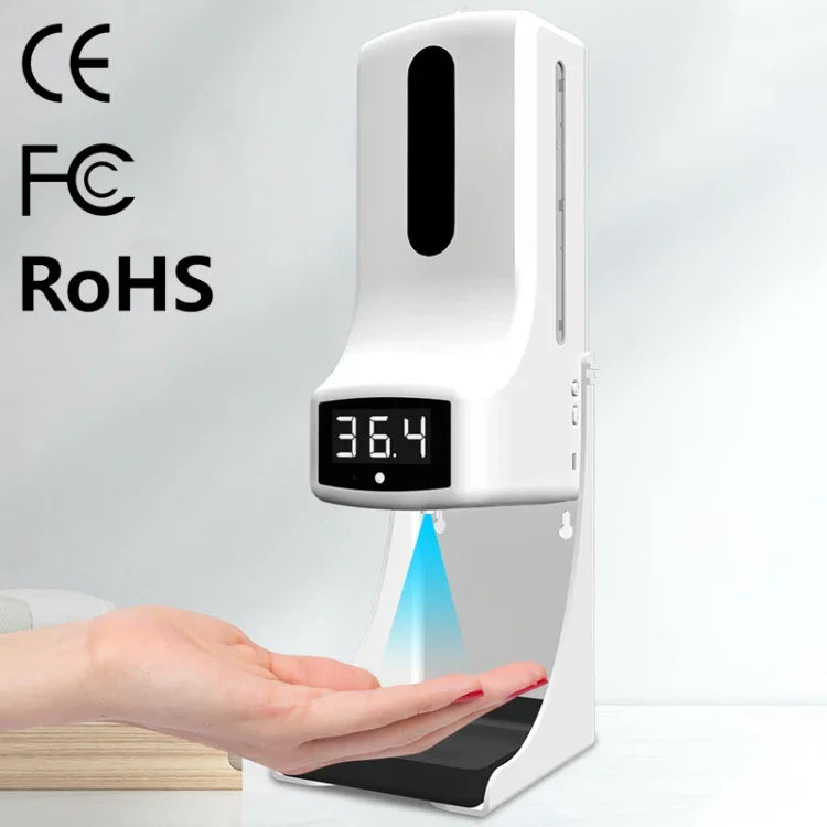 K9 Pro Handsfree Non-contact Body Light-sensitive Distance Sensor Thermometer + 1000ml Automatic Non-contact Liquid Soap Dispenser with Base Mount, K9 Pro
