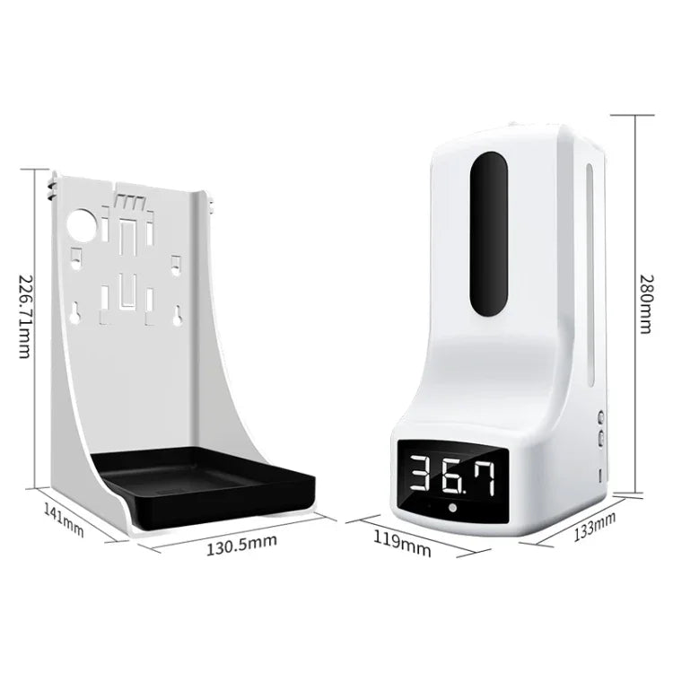 K9 Pro Handsfree Non-contact Body Light-sensitive Distance Sensor Thermometer + 1000ml Automatic Non-contact Liquid Soap Dispenser with Base Mount, K9 Pro
