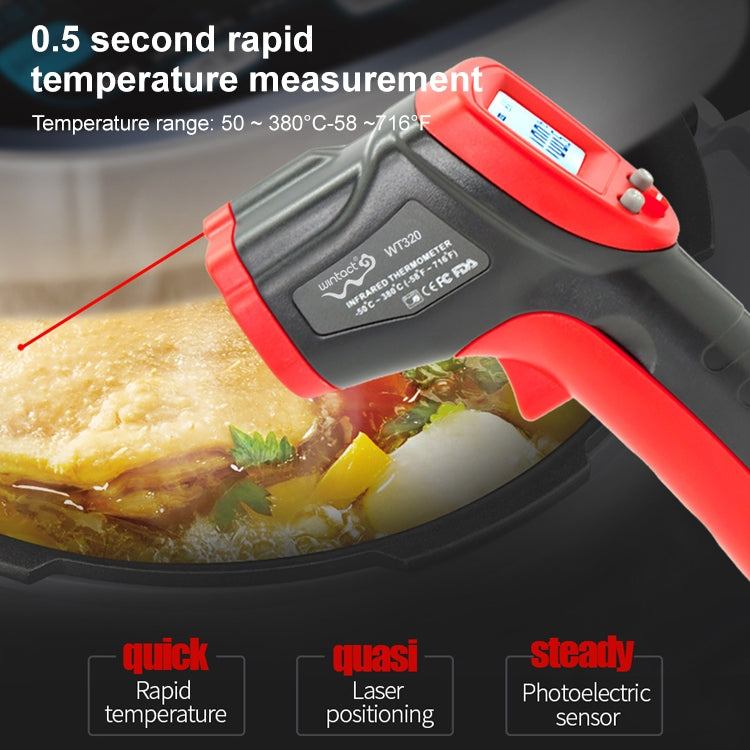 Nhiệt Kế Hồng Ngoại Cầm Tay Ngoài Trời Không Tiếp Xúc Wintact WT320 -50°C~380°C, WT320