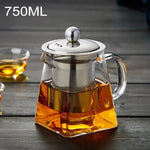 Ấm lọc trà bằng thủy tinh chịu nhiệt trong suốt, thép không gỉ, dung tích: 750ml