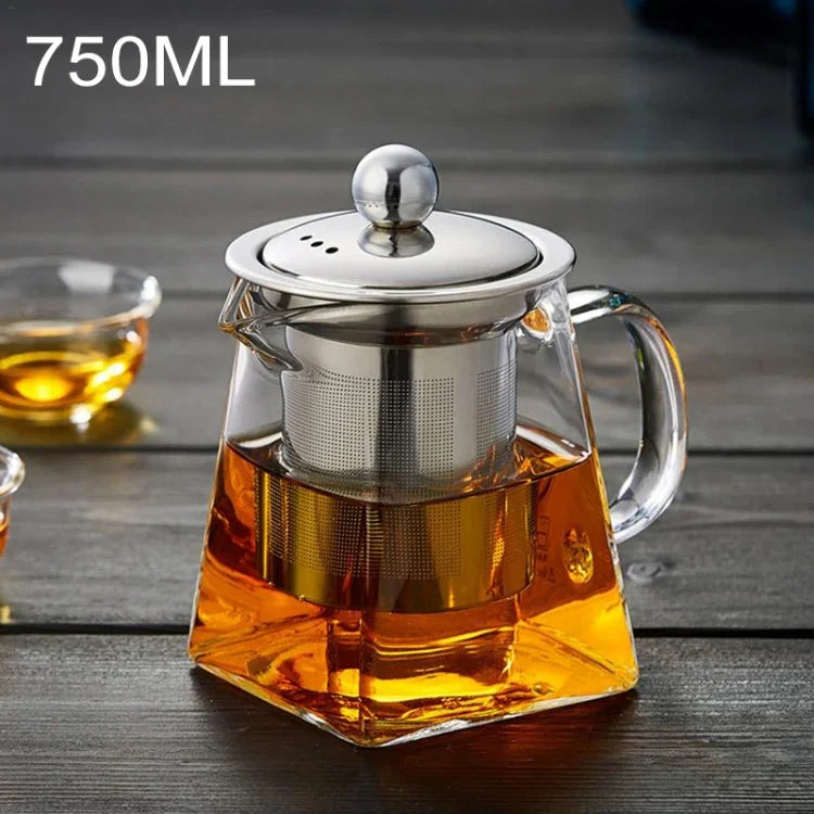 Ấm lọc trà bằng thủy tinh chịu nhiệt trong suốt, thép không gỉ, dung tích: 750ml