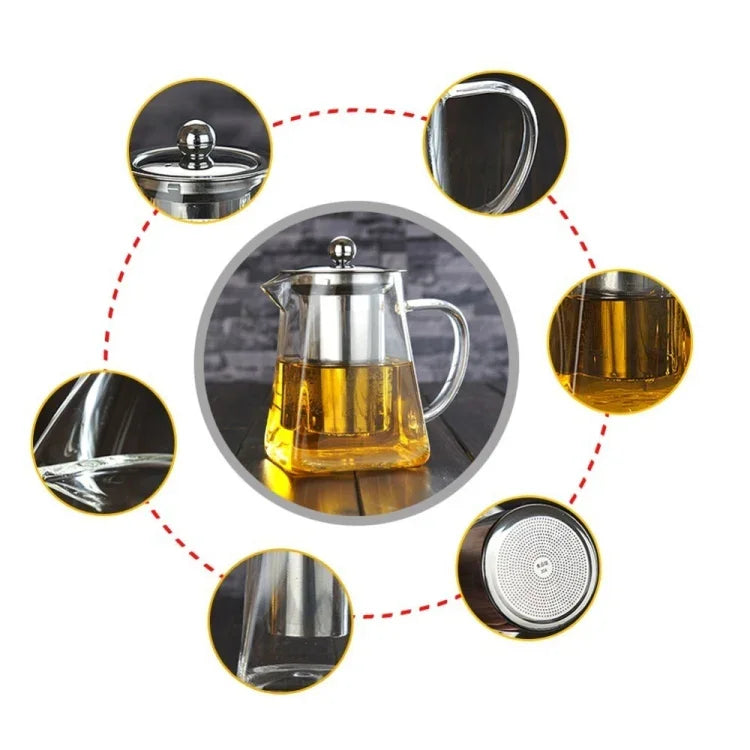 Ấm lọc trà bằng thủy tinh chịu nhiệt trong suốt, thép không gỉ, dung tích: 750ml