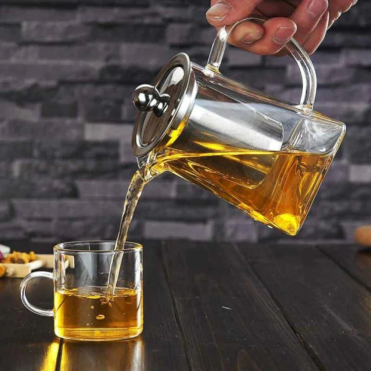 Ấm lọc trà bằng thủy tinh chịu nhiệt trong suốt, thép không gỉ, dung tích: 750ml