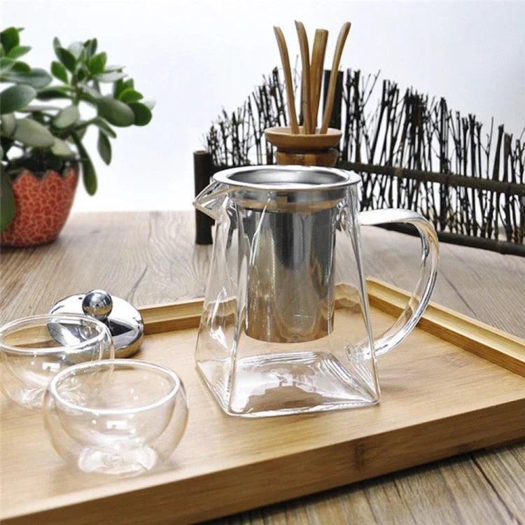 Ấm lọc trà bằng thủy tinh chịu nhiệt trong suốt và thép không gỉ, Dung tích: 950ml, Dung tích: 950ml