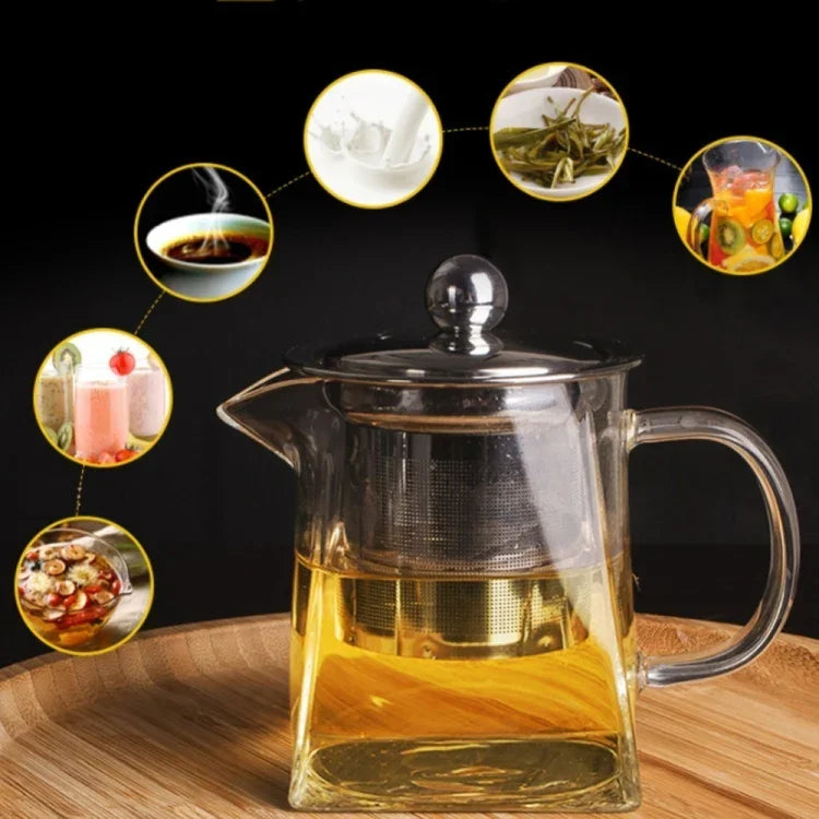 Ấm lọc trà bằng thủy tinh chịu nhiệt trong suốt và thép không gỉ, Dung tích: 950ml, Dung tích: 950ml