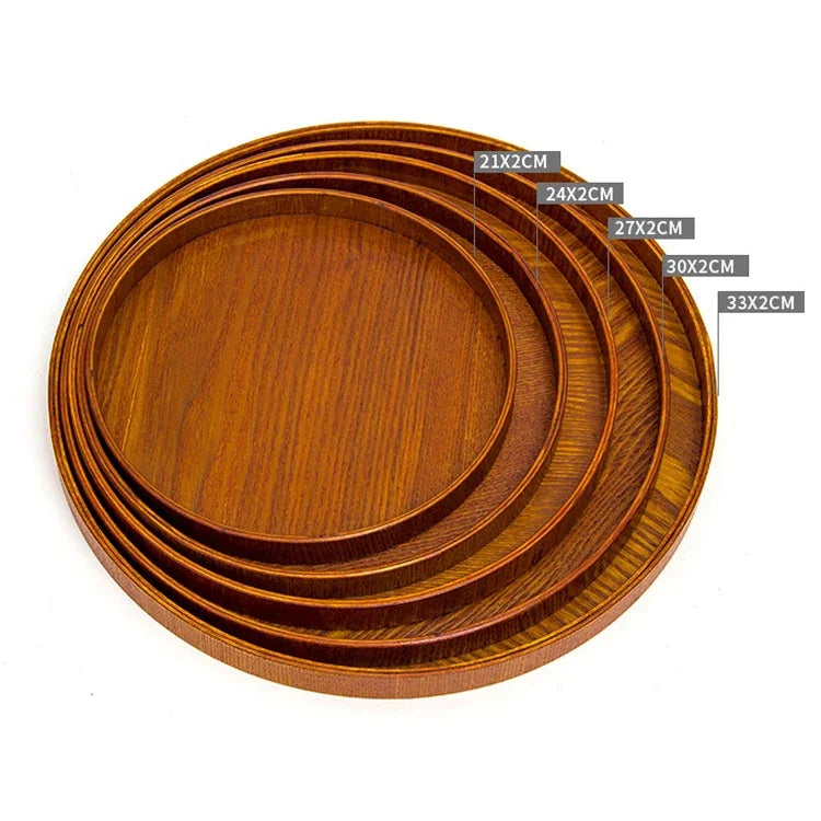 Khay trà gỗ đặc tròn sáng tạo cho khách sạn, Đường kính: 37.5cm, Màu nâu, Đường kính: 37.5cm