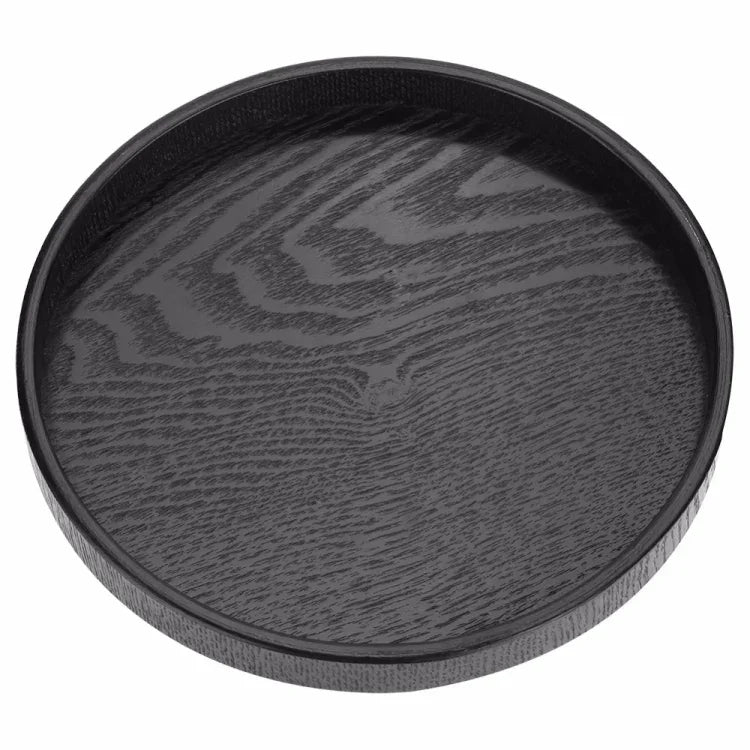 Khay trà gỗ đặc tròn sáng tạo cho khách sạn, Đường kính: 30cm, Màu đen, Đường kính: 30cm