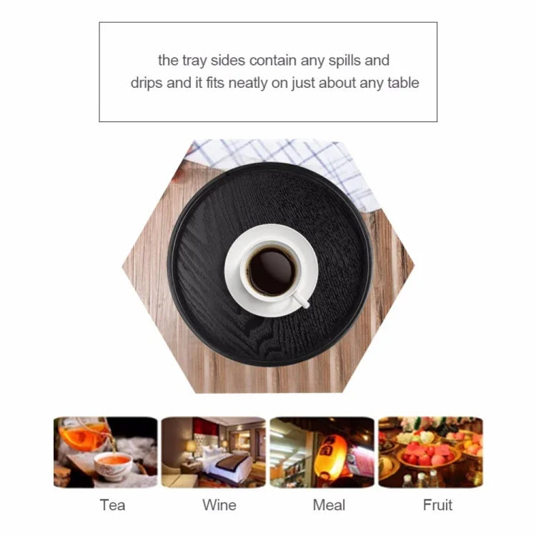 Khay trà gỗ đặc tròn sáng tạo cho khách sạn, Đường kính: 30cm, Màu đen, Đường kính: 30cm