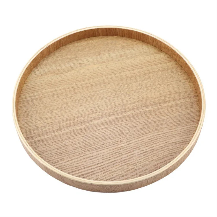 Khay trà gỗ đặc tròn sáng tạo cho khách sạn, Đường kính: 30cm, Màu gỗ, Đường kính: 30cm