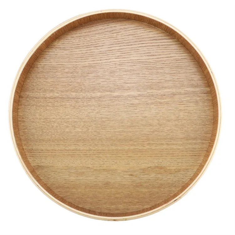 Creative Round Solid Wood Tea Tray Hotel Wooden Tay Storage Tray, Diameter: 37.5cm, Wood Color, Diameter: 37.5cm