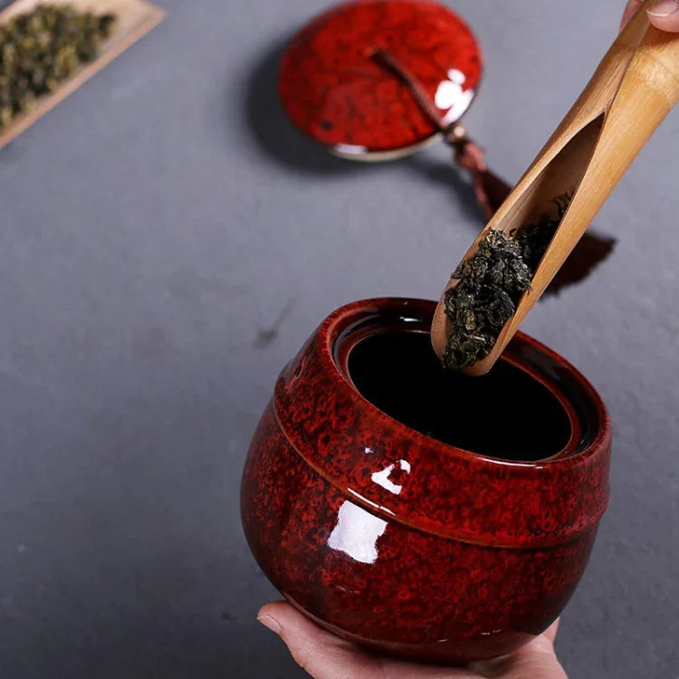 Bình Trà Mini Gốm Chuyển Hóa Lò Nung, Hộp Đựng Trà Chống Ẩm, Bình Trà Niêm Phong