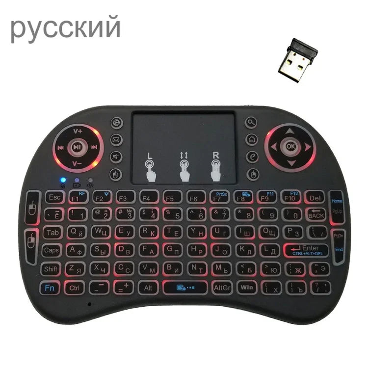 Hỗ trợ ngôn ngữ: Tiếng Nga i8 Bàn phím không dây có đèn nền Air Mouse với bàn di chuột cho Android TV Box & Smart TV & Máy tính bảng PC & Xbox360 & PS3 & HTPC/IPTV, Tiếng Nga