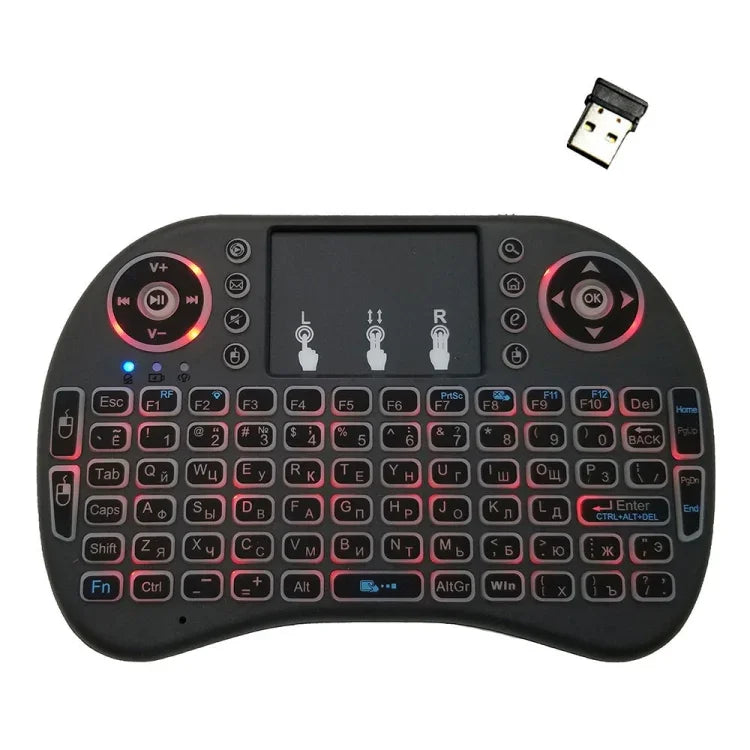 Hỗ trợ ngôn ngữ: Tiếng Nga i8 Bàn phím không dây có đèn nền Air Mouse với bàn di chuột cho Android TV Box & Smart TV & Máy tính bảng PC & Xbox360 & PS3 & HTPC/IPTV, Tiếng Nga