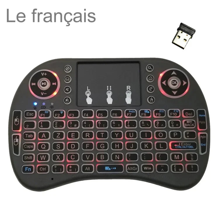 Hỗ trợ ngôn ngữ: Tiếng Pháp i8 Bàn phím không dây có đèn nền Air Mouse với bàn di chuột cho Android TV Box & Smart TV & Máy tính bảng PC & Xbox360 & PS3 & HTPC/IPTV, Tiếng Pháp