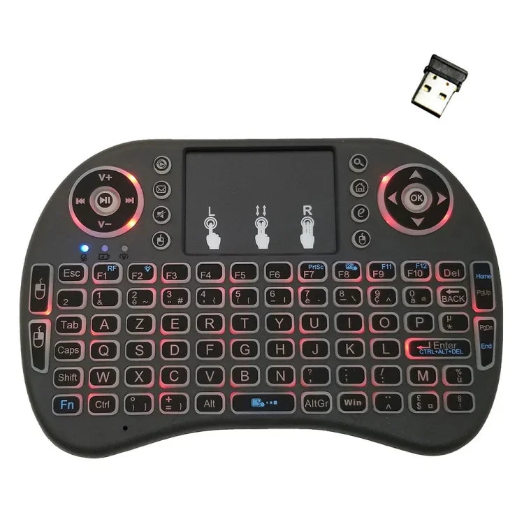 Hỗ trợ ngôn ngữ: Tiếng Pháp i8 Bàn phím không dây có đèn nền Air Mouse với bàn di chuột cho Android TV Box & Smart TV & Máy tính bảng PC & Xbox360 & PS3 & HTPC/IPTV, Tiếng Pháp