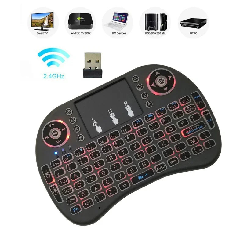 Hỗ trợ ngôn ngữ: Tiếng Pháp i8 Bàn phím không dây có đèn nền Air Mouse với bàn di chuột cho Android TV Box & Smart TV & Máy tính bảng PC & Xbox360 & PS3 & HTPC/IPTV, Tiếng Pháp