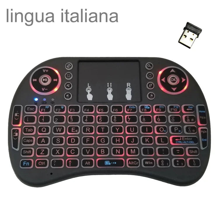 Hỗ trợ ngôn ngữ: Tiếng Ý i8 Bàn phím không dây có đèn nền Air Mouse với bàn di chuột cho Android TV Box & Smart TV & Máy tính bảng PC & Xbox360 & PS3 & HTPC/IPTV, Tiếng Ý