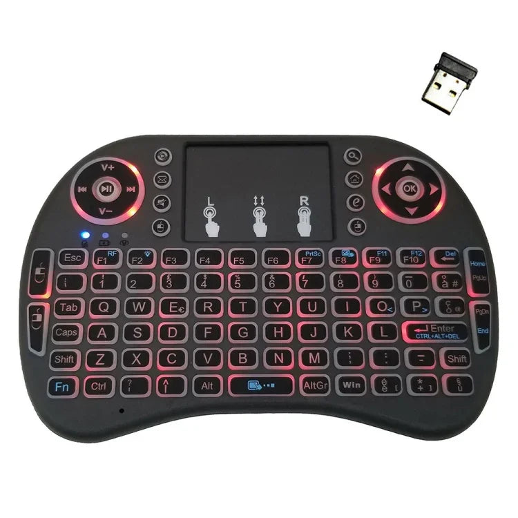 Hỗ trợ ngôn ngữ: Tiếng Ý i8 Bàn phím không dây có đèn nền Air Mouse với bàn di chuột cho Android TV Box & Smart TV & Máy tính bảng PC & Xbox360 & PS3 & HTPC/IPTV, Tiếng Ý