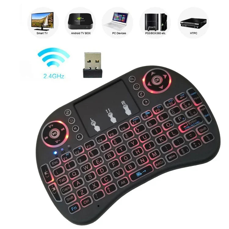 Hỗ trợ ngôn ngữ: Tiếng Ý i8 Bàn phím không dây có đèn nền Air Mouse với bàn di chuột cho Android TV Box & Smart TV & Máy tính bảng PC & Xbox360 & PS3 & HTPC/IPTV, Tiếng Ý