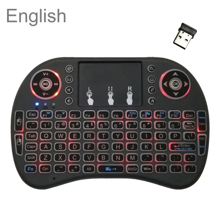 Hỗ trợ ngôn ngữ: Bàn phím không dây i8 Air Mouse có đèn nền và Touchpad cho Android TV Box & Smart TV & Máy tính bảng PC & Xbox360 & PS3 & HTPC/IPTV, tiếng Anh