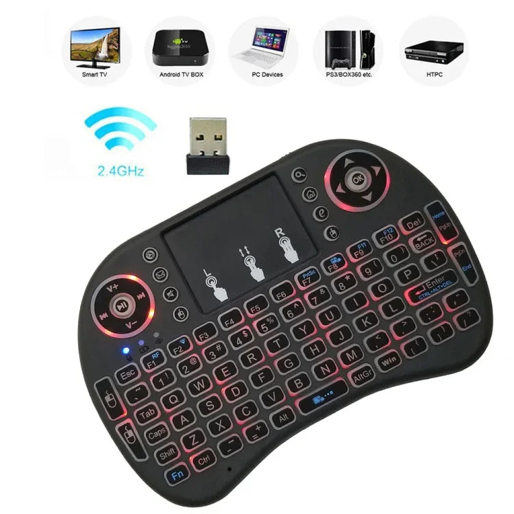 Hỗ trợ ngôn ngữ: Bàn phím không dây i8 Air Mouse có đèn nền và Touchpad cho Android TV Box & Smart TV & Máy tính bảng PC & Xbox360 & PS3 & HTPC/IPTV, tiếng Anh