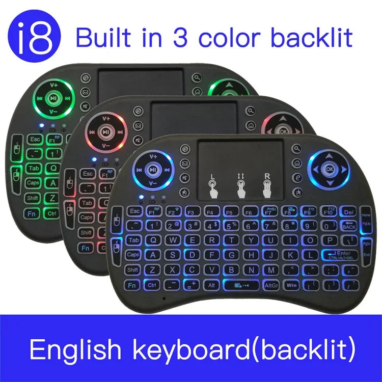 Hỗ trợ ngôn ngữ: Bàn phím không dây i8 Air Mouse có đèn nền và Touchpad cho Android TV Box & Smart TV & Máy tính bảng PC & Xbox360 & PS3 & HTPC/IPTV, tiếng Anh