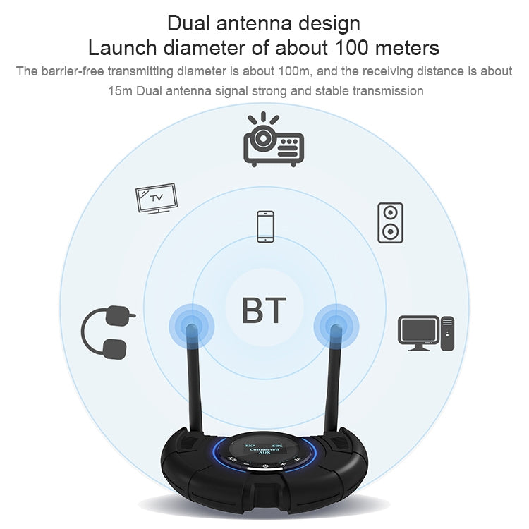 TX800 Bộ phát thu âm thanh Bluetooth 5.0 sợi quang với ăng-ten kép & màn hình OLED