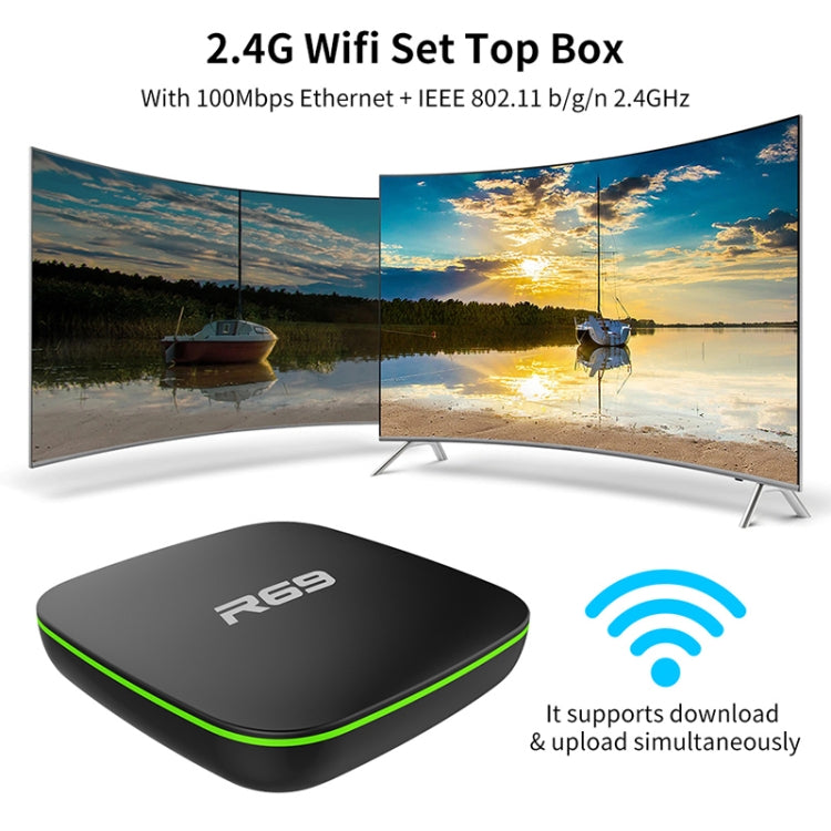 R69 Hộp TV Thông Minh 1080P HD Android 4.4 Đầu Phát Media với Điều Khiển Từ Xa, Chip Allwinner H3 Bốn Nhân, RAM: 1GB, ROM: 8GB, WiFi 2.4G, LAN, Phích Cắm EU, 1GB+8GB