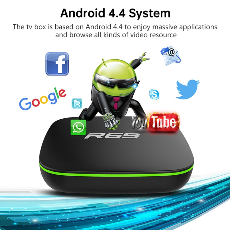 R69 Hộp TV Thông Minh 1080P HD Android 4.4 Đầu Phát Media với Điều Khiển Từ Xa, Chip Allwinner H3 Bốn Nhân, RAM: 1GB, ROM: 8GB, WiFi 2.4G, LAN, Phích Cắm EU, 1GB+8GB