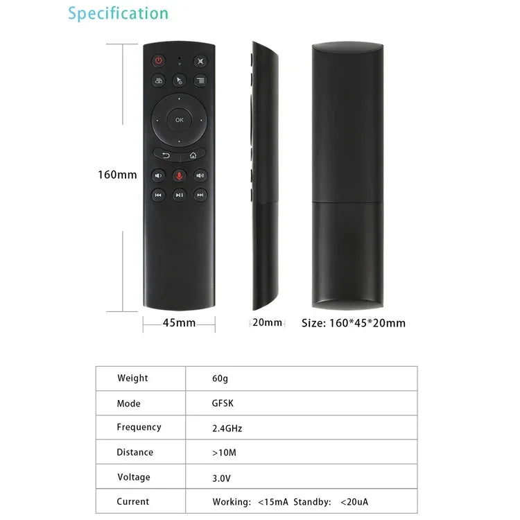 Điều khiển từ xa chuột bay G20S 2.4G với đầu vào giọng nói Fidelity & Học IR & Con quay hồi chuyển 6 trục cho PC & Android TV Box & Laptop & Máy chiếu, G20S