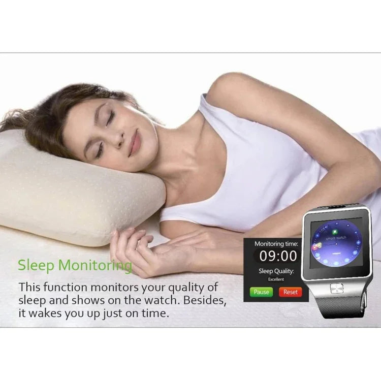 Đồng hồ điện thoại thông minh DZ09 màn hình 1.56 inch, Bluetooth 3.0, Hệ điều hành Android 4.1 trở lên, Hỗ trợ gọi Bluetooth & nhắc cuộc gọi & theo dõi giấc ngủ & đếm bước chân & nhắc ngồi lâu & lịch & tin nhắn & phát nhạc và video & chức năng chống mất