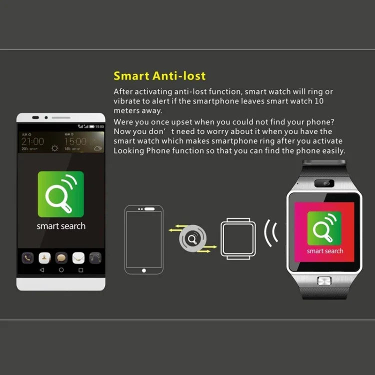 Đồng hồ điện thoại thông minh DZ09 màn hình 1.56 inch, Bluetooth 3.0, Hệ điều hành Android 4.1 trở lên, Hỗ trợ gọi Bluetooth & nhắc cuộc gọi & theo dõi giấc ngủ & đếm bước chân & nhắc ngồi lâu & lịch & tin nhắn & phát nhạc và video & chức năng chống mất