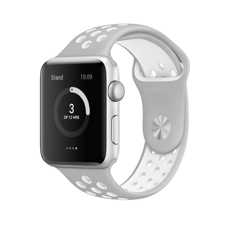 Dây đồng hồ thể thao silicon cổ điển thời trang cho Apple Watch Series 10 42mm / 9&8&7 41mm / SE 3&SE 2&6&SE&5&4 40mm / 3&2&1 38mm (Xám Trắng), WA1230A, WA1230B, WA1230BG, WA1230BH, WA1230BL, WA1230BM, WA1230BR, WA1230BY, WA1230C, WA1230D, WA1230DW