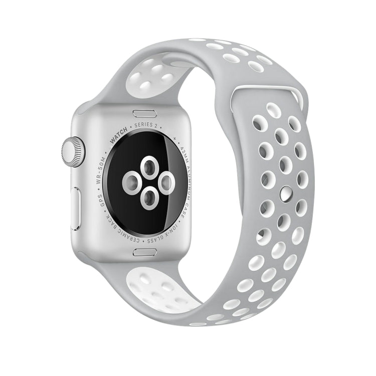 Dây đồng hồ thể thao silicon cổ điển thời trang cho Apple Watch Series 10 42mm / 9&8&7 41mm / SE 3&SE 2&6&SE&5&4 40mm / 3&2&1 38mm (Xám Trắng), WA1230A, WA1230B, WA1230BG, WA1230BH, WA1230BL, WA1230BM, WA1230BR, WA1230BY, WA1230C, WA1230D, WA1230DW