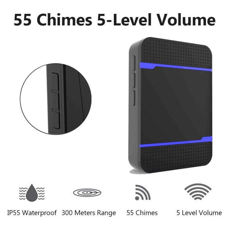 N15K-1T1-B 110dB Chuông cửa không dây IP55 chống nước tiêu thụ điện năng thấp WiFi có đèn ngủ, 53 tùy chọn nhạc, Khoảng cách thu: 300m, N15K-1T1-B Trắng, N15K-1T1-B Đen