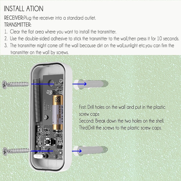 N15K-1T1-B 110dB Chuông cửa không dây IP55 chống nước tiêu thụ điện năng thấp WiFi có đèn ngủ, 53 tùy chọn nhạc, Khoảng cách thu: 300m, N15K-1T1-B Trắng, N15K-1T1-B Đen