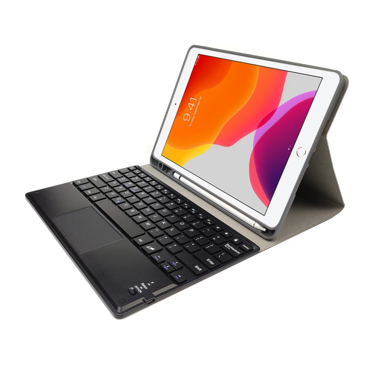 Bàn phím Bluetooth nhựa từ tính tháo rời RK102C kèm touchpad + Bao da TPU họa tiết lụa cho iPad 10.2, có khe đựng bút & giá đỡ, RK102C