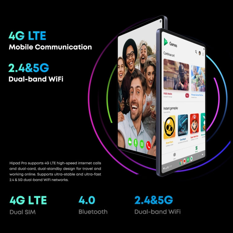 Không có bàn phím, Android 11, Qualcomm Snapdragon 662 Octa Core lên đến 2.0GHz, hỗ trợ SIM kép & Bluetooth & WiFi & thẻ TF (Đen+Xanh), HiPad Pro 8GB+128GB