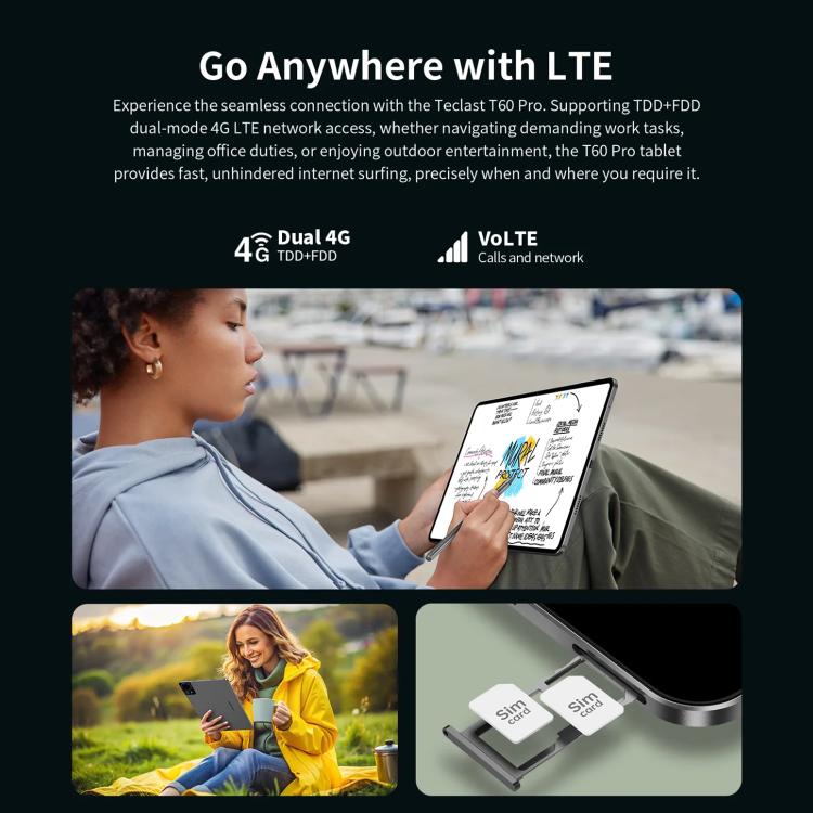 Máy tính bảng Teclast T60 Pro 4G LTE, 8GB+128GB, 12 inch Android 15 MediaTek Helio G99 Octa Core, Hỗ trợ Dual SIM, T60 Pro