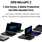 Máy Tính Chơi Game Cầm Tay GPD MicroPC 2, 16GB+512GB, Màn Hình 7 Inch Windows 11 Pro Bộ Vi Xử Lý Intel N250, Phích Cắm US, WMC2573AU, WMC2573EU, WMC2573UK, WMC2573US