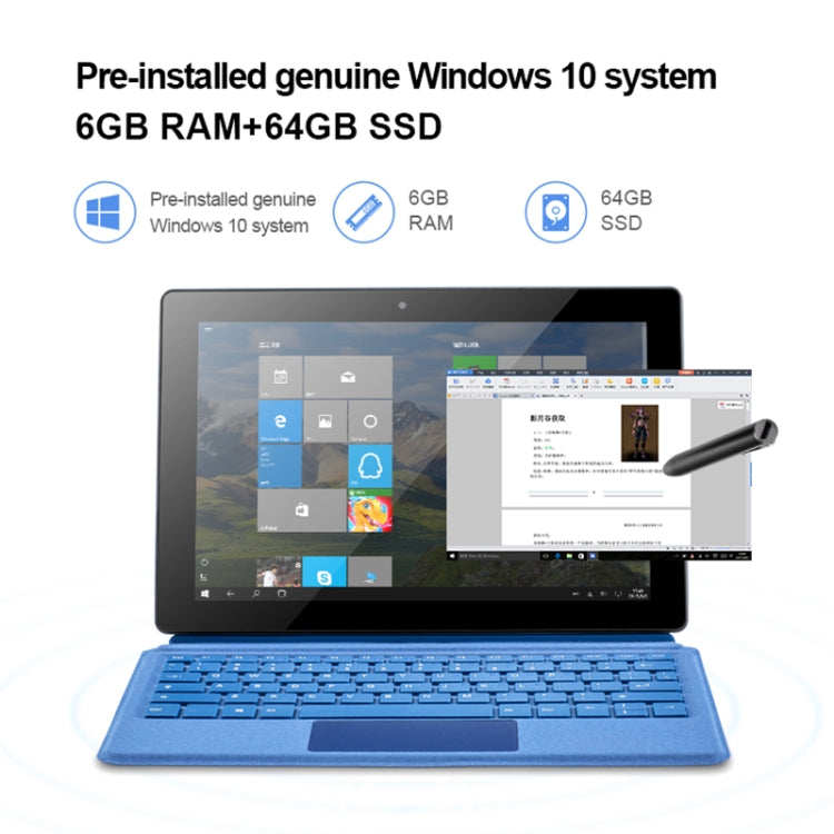 Hệ điều hành Windows 10, Intel Gemini Lake N4120 Quad Core lên đến 2.6GHz, kèm Bàn phím & Bút cảm ứng, Hỗ trợ WiFi băng tần kép & Bluetooth & Thẻ TF & HDMI, Cắm điện Mỹ, W10 kèm Bàn phím & Bút cảm ứng