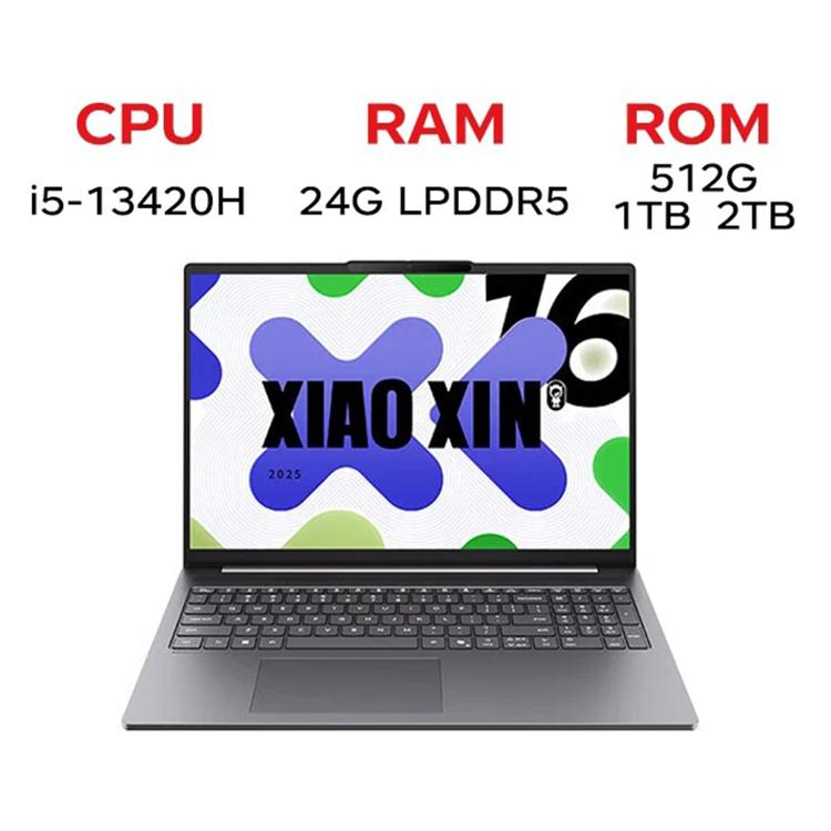 Lenovo XiaoXin 16 2025 Laptop, 16 inch, 24GB+512GB, Windows 11, Intel Core i5-13420H 8 nhân, Phích cắm US, XiaoXin 16 2025