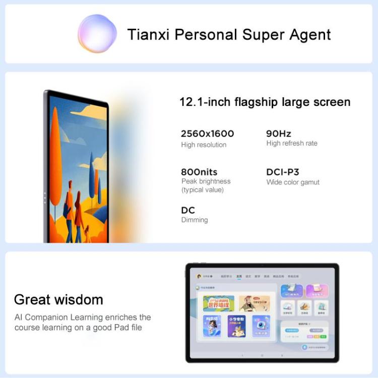 Máy tính bảng Lenovo Xiaoxin Pad 12.1 inch 2025 WiFi, 8GB+256GB, MediaTek Dimensity 6400 tám nhân, cắm US, 8GB+256GB