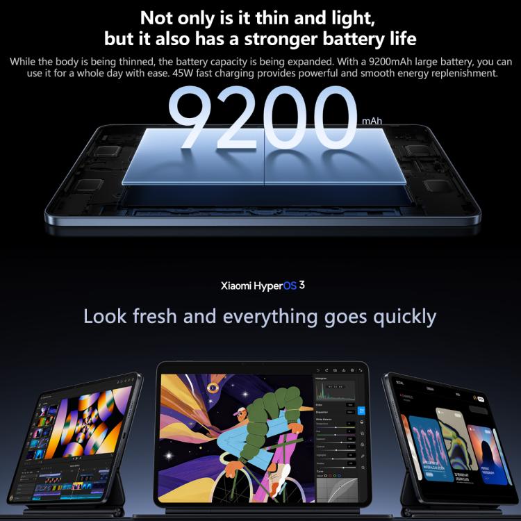 Xiaomi Pad 8 Pro 11.2 inch Màn hình ánh sáng mềm, 12GB+256GB, HyperOS 3 Qualcomm Snapdragon 8 Elite Octa Core, 12GB+256GB Ánh sáng mềm
