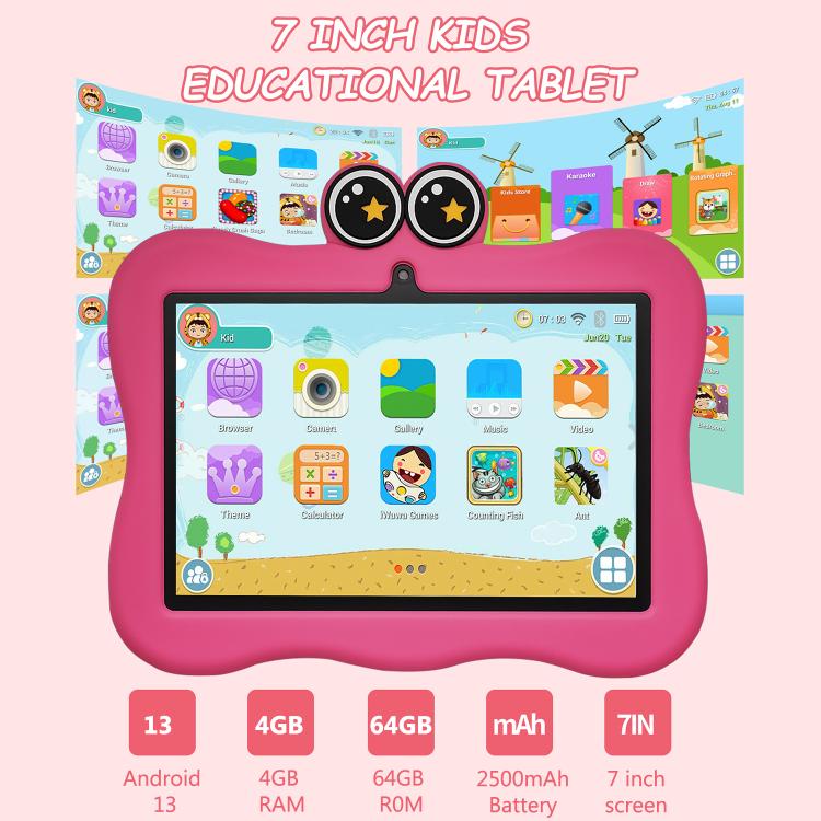 Máy tính bảng trẻ em WiFi 7 inch BDF với vỏ silicone hình cua, 2GB+32GB, Android 8.1 MTK6735 CPU lõi tứ, phích cắm Mỹ, 4GB+64GB