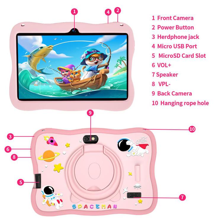 Máy tính bảng trẻ em WiFi 7 inch BDF với vỏ silicone phi hành gia, 1GB+16GB, Android 8.1 MTK6735 CPU lõi tứ, phích cắm Mỹ, 3GB+32GB