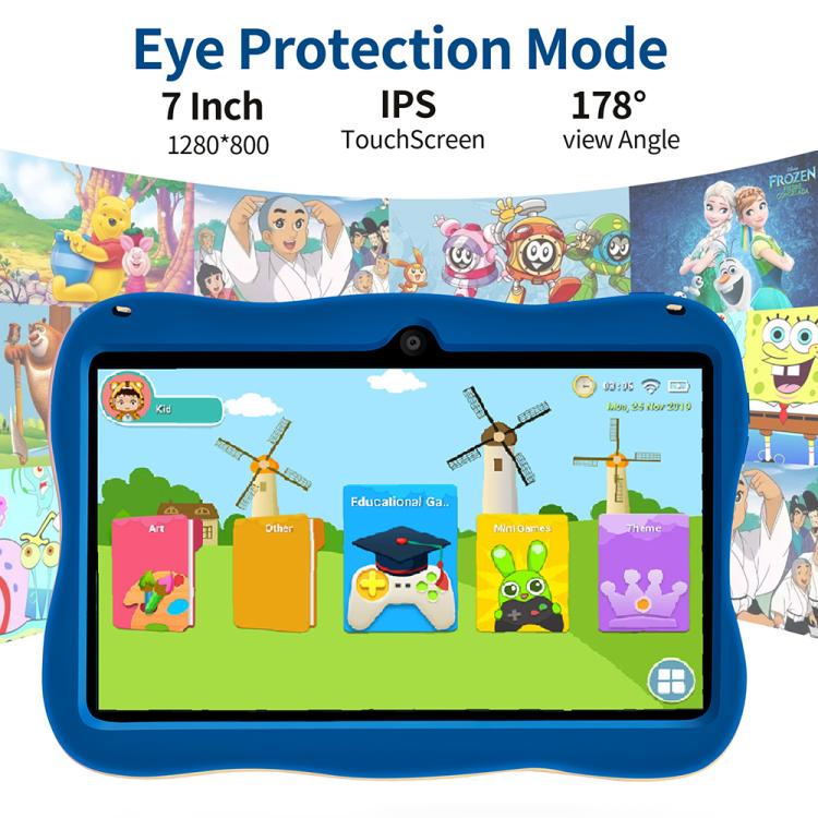Máy tính bảng trẻ em WiFi 7 inch BDF với vỏ silicone phi hành gia, 2GB+32GB, Android 8.1 MTK6735 CPU lõi tứ, phích cắm Mỹ, 4GB+64GB