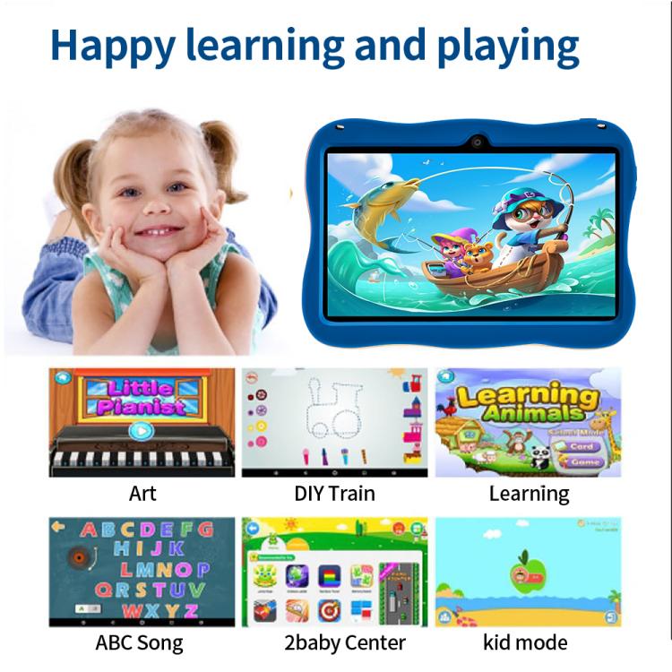 Máy tính bảng trẻ em WiFi 7 inch BDF với vỏ silicone phi hành gia, 2GB+32GB, Android 8.1 MTK6735 CPU lõi tứ, phích cắm Mỹ, 4GB+64GB