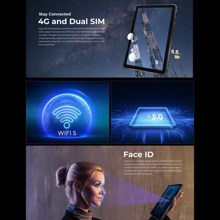 Máy tính bảng bền HOTWAV Tab R9 Pro IP68/IP69K, 6GB+256GB, 11 inch Android 14 Unisoc T606 tám nhân mạng 4G, Phiên bản toàn cầu có Google Play, phích cắm EU, Tab R9 Pro